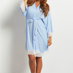 Lace-Trimmed Nursing-Friendly Maternity Cardigan Dress with Three-Quarter Sleeves