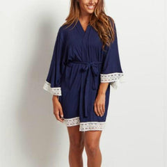 Lace-Trimmed Nursing-Friendly Maternity Cardigan Dress with Three-Quarter Sleeves