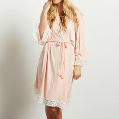 Lace-Trimmed Nursing-Friendly Maternity Cardigan Dress with Three-Quarter Sleeves