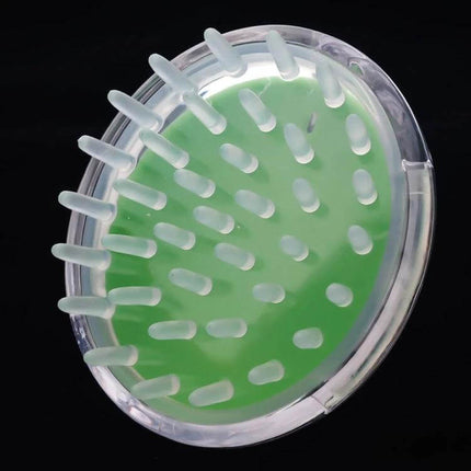 Head Massage Brush Handheld For Scalp Massages Daily Use - compact green PP handheld scalp massager with soft silicone needles for daily self-care