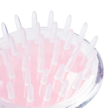 Head Massage Brush Handheld For Scalp Massages Daily Use — close-up of soft PP needles and ergonomic pink handheld scalp massager