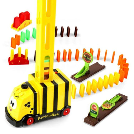 Fun Domino Game With Electric Car For Kids' Home Playtime - yellow bee domino car with light, sound and domino track for creative family play