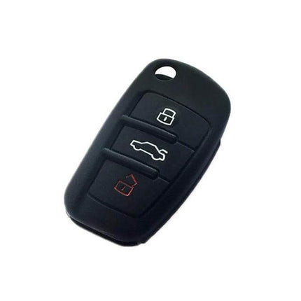 Car Key Cover Silicone Flip Case For Audi Key Fob Black Keeps Keys Safe - black silicone flip key fob cover protecting buttons and preventing scratches