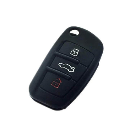 Car Key Cover Silicone Flip Case For Audi Key Fob Black Keeps Keys Safe black silicone flip key cover showing three-button Audi key fob protection