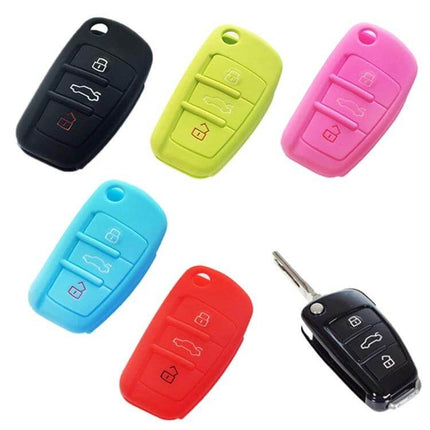 Car Key Cover Silicone Flip Case For Audi Key Fob Black Keeps Keys Safe - black silicone flip key case protecting Audi fob from scratches and drops