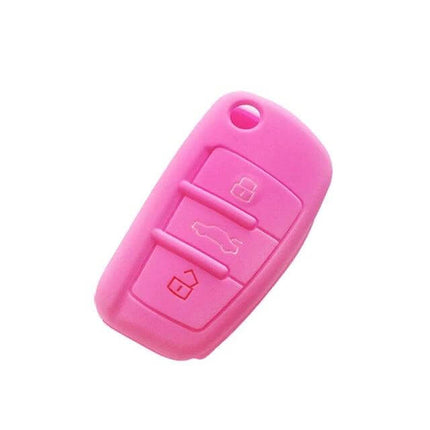 Car Key Cover Silicone Flip Case For Audi Key Fob Black Keeps Keys Safe - pink silicone Audi key fob cover protecting buttons and edges