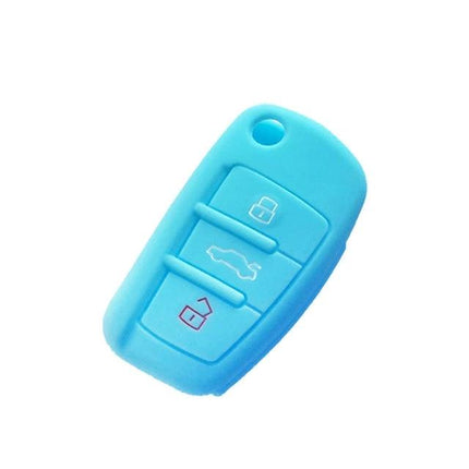 Car Key Cover Silicone Flip Case For Audi Key Fob Black Keeps Keys Safe - blue silicone flip key cover protecting Audi fob