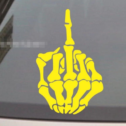 Set of 10 Reflective Car Stickers with Middle Finger and Bones Designs yellow skeleton middle finger sticker on car window 15x9.5 cm reflective PET