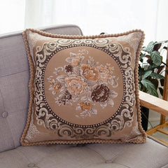 Vintage Floral Embroidered Sofa Pillow Cover Coffe 48*48cm without Core