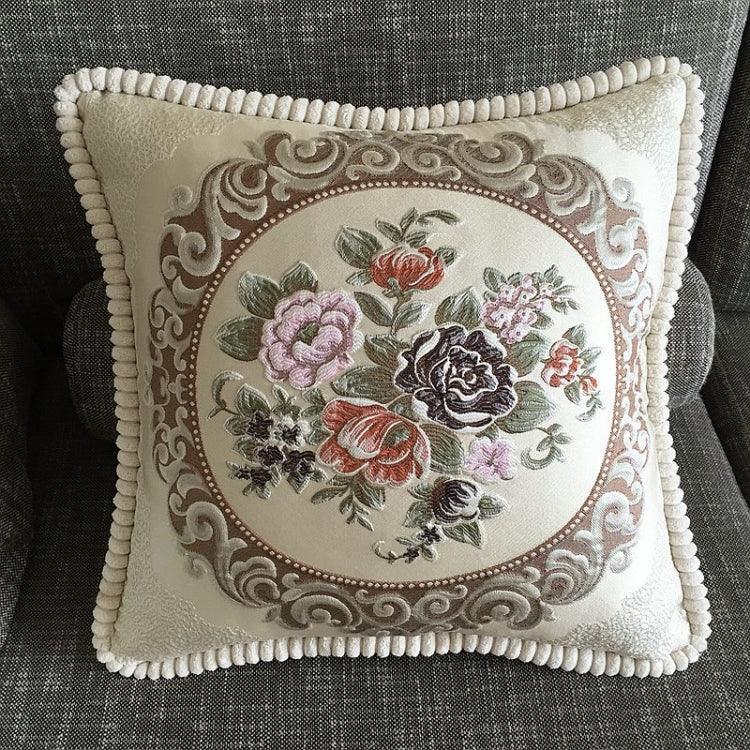 Vintage Floral Embroidered Sofa Pillow Cover Light Coffee 48*48cm without Core