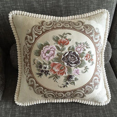 Vintage Floral Embroidered Sofa Pillow Cover Light Coffee 58*58cm without Core