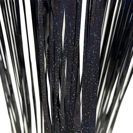 Laser Rain Tinsel Foil Curtain 1m X 3m Wall Decor For Celebrations - black reflective aluminium foil tinsel backdrop with holographic sparkle