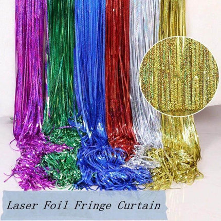 Laser Rain Tinsel Foil Curtain 1m X 3m Wall Decor For Celebrations - shiny multicolor aluminium foil fringe backdrop for parties and events