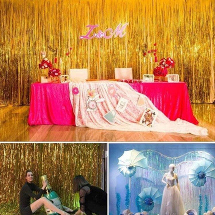 Laser Rain Tinsel Foil Curtain 1m X 3m Wall Decor For Celebrations shiny gold foil backdrop for party photo booth and event decor