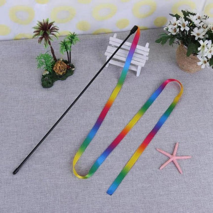 Colorful Cloth Strip Toy for Everyday Cat Interaction — lightweight rainbow ribbon wand for daily play and hunting exercise