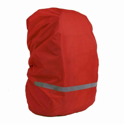 Alt Tag: Waterproof Reflective Rain Cover for Outdoor Backpacks, Adjustable Sizes - Red Oxford Cloth Cover With Reflective Stripe