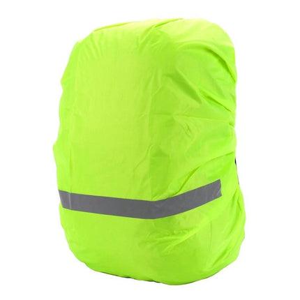 Waterproof Reflective Rain Cover for Outdoor Backpacks, Adjustable Sizes in high-visibility neon green with reflective safety stripe protecting gear