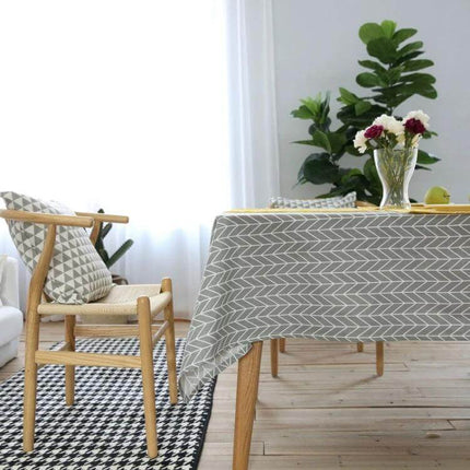 Cotton Linen Tablecloth For Dining Tables With Gray Arrow Geometric Pattern - Soft Drape Natural Fiber Blend, Small And Large Sizes