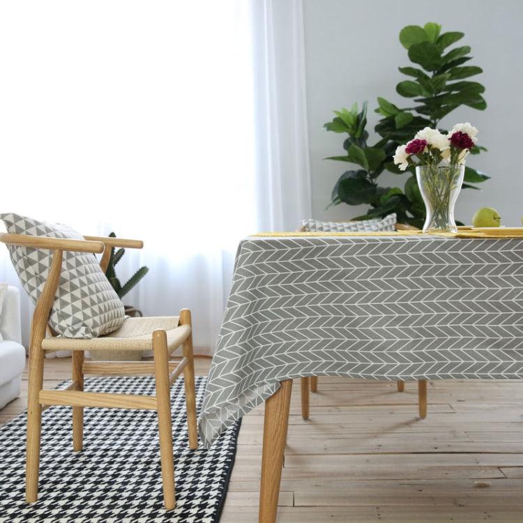 Chic Gray Arrow Design Cotton Linen Tablecloth for Versatile Home Use