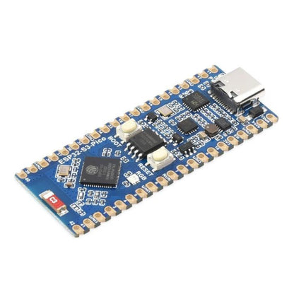 Waveshare ESP32-S3 Development Board for Wireless Projects showing blue PCB, USB-C port, dual-core Xtensa MCU and pin headers for IoT wireless applications