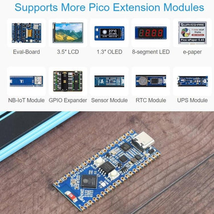 Waveshare ESP32-S3 Development Board for Wireless Projects showing board with USB-C, header pins and compatible Pico extension modules