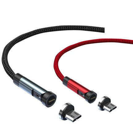 Magnetic Charging Cable for Everyday Device Use at Home – braided red and black cables with magnetic 540° rotating connectors and two micro-USB tips