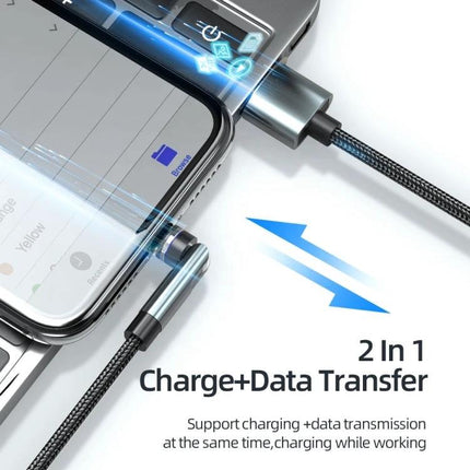 Magnetic Charging Cable for Everyday Device Use at Home showing magnetic 2-in-1 charge and data transfer with braided cable and 540° swivel connector