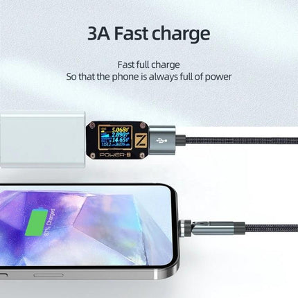 Magnetic Charging Cable for Everyday Device Use at Home showing 3A fast charge connected to smartphone with braided cable and rotating magnetic tip