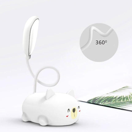 Cartoon Cat Desk Lamp for Home Reading and Studying – USB rechargeable cordless cat-shaped lamp with 360° adjustable neck, natural light for studying