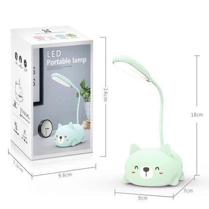 Cartoon Cat Desk Lamp for Home Reading and Studying - mint USB rechargeable LED cat-shaped desk lamp with flexible neck, portable eye-care light