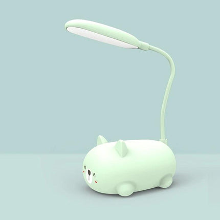 Cartoon Cat Desk Lamp for Home Reading and Studying in pastel green, USB rechargeable cute cat-shaped lamp for reading and studying