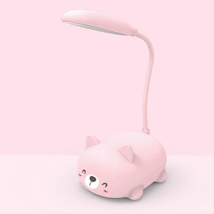 Cartoon Cat Desk Lamp for Home Reading and Studying - pink USB rechargeable cute cat-shaped lamp with adjustable gooseneck and natural light