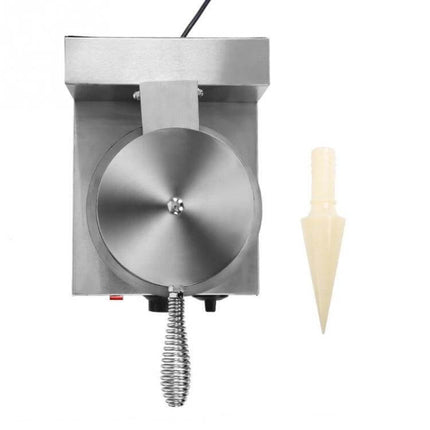 Cone And Waffle Maker For Home Use Versatile Kitchen Appliance stainless steel unit top view with cone holder and cone