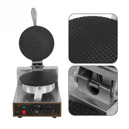 Cone And Waffle Maker For Home Use Versatile Kitchen Appliance stainless steel waffle and cone maker with textured baking plates, dual voltage, control knobs