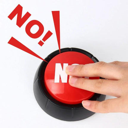 Party Quiz Game for Lively Family Gatherings and Social Fun - handheld round red NO button buzzer for quick audio quiz prompts at parties