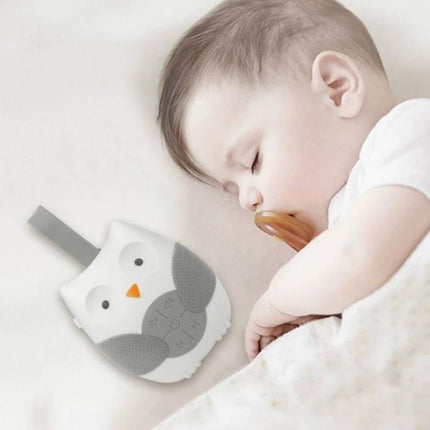 Gentle Owl Music Box for Baby's Bedtime Routine at Home placed beside a sleeping infant, playing soothing melodies with three timer settings