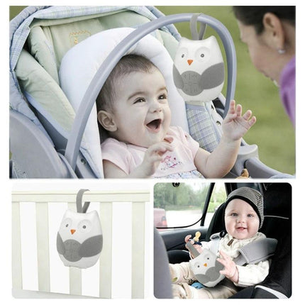 Gentle Owl Music Box for Baby's Bedtime Routine at Home - gray owl soother for crib or stroller with 15/30/60 min timer to soothe baby