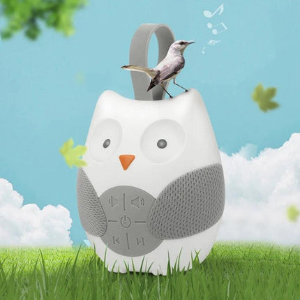 Gentle Owl Music Box for Baby's Bedtime Routine at Home - white owl-shaped soothing sound machine with timer and strap