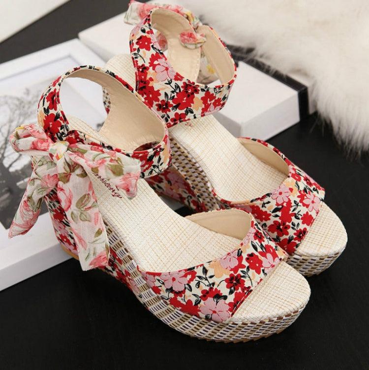 Bohemian Floral High-Heeled Wedge Shoes with Thick Sole for Women