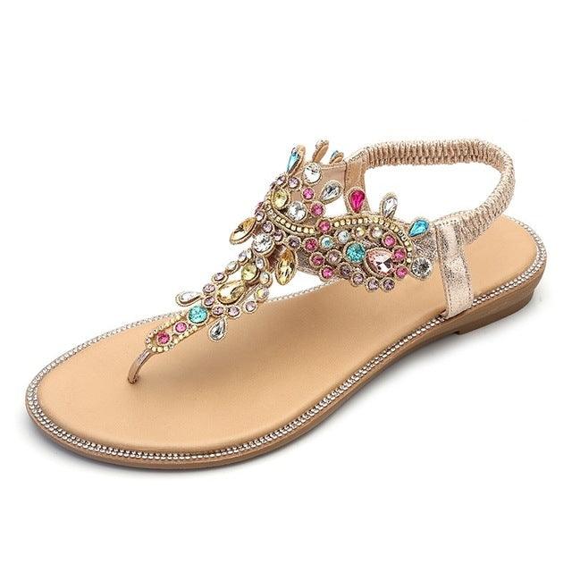 Sparkling Rhinestone Flat Sandals for Women