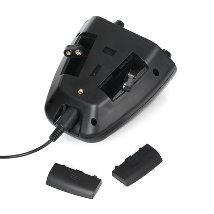 Portable Underground Metal Detector for Outdoor Treasure Hunting - close-up of black detector control housing with battery compartments and cable