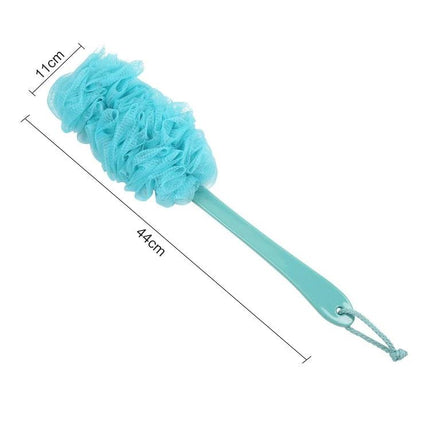 Essential Mesh Brush for Reaching Your Back in Daily Showers - turquoise 44cm long soft PE back cleaning shower loofah with handle