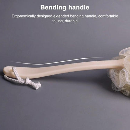Essential Mesh Brush for Reaching Your Back in Daily Showers with ergonomic bending handle and soft PE mesh for gentle back cleansing