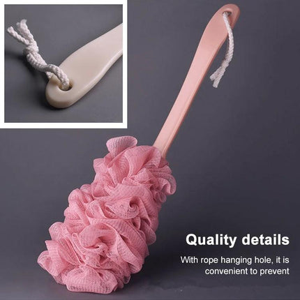 Essential Mesh Brush for Reaching Your Back in Daily Showers - pink soft PE long-handle shower mesh brush with rope hanging hole for easy back cleaning