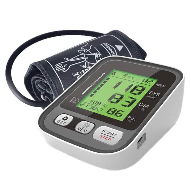 Sphygmomanometer For Home Use With Tri Color Backlight digital cuff monitor showing blood pressure 118/83 with tri-color backlit LCD for home monitoring