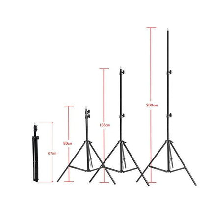 Adjustable 200cm Photo Studio Background Support Stand Kit - collapsible aluminum tripod stands at 67cm, 80cm, 135cm and 200cm heights