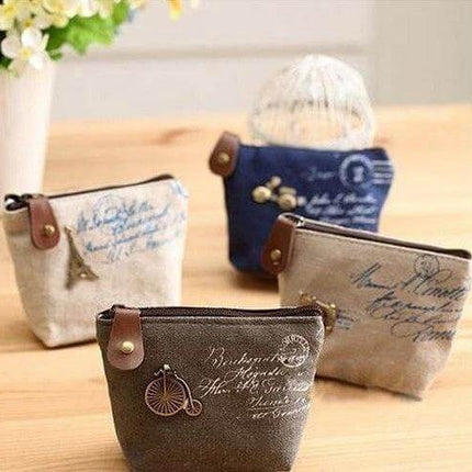 Vintage Mini Coin Purse Compact Change Wallet For Everyday Use stylish sackcloth coin purse with zipper and button tab, travel-ready compact organizer