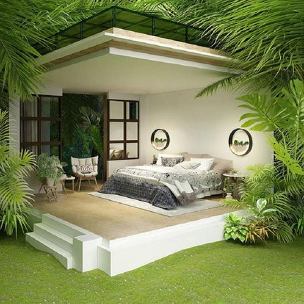 Decorative Wall Lamp for Bedside and Living Room Settings mounted above a cozy outdoor-style bedroom creating soft reading and ambient lighting