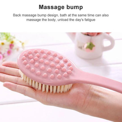 Bath Brush for Reaching Back During Daily Showers - pink back scrub brush with soft nylon bristles and massage bumps for gentle cleaning