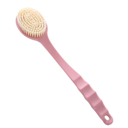Bath Brush for Reaching Back During Daily Showers - pink long-handled brush with soft nylon bristles for gentle back cleansing